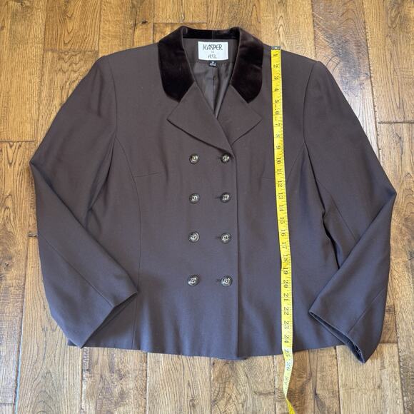 Kasper For A.S.L Chocolate Brown Skirt Suit 2 Pc Set Size 16 Velvet Collar - Picture 11 of 15